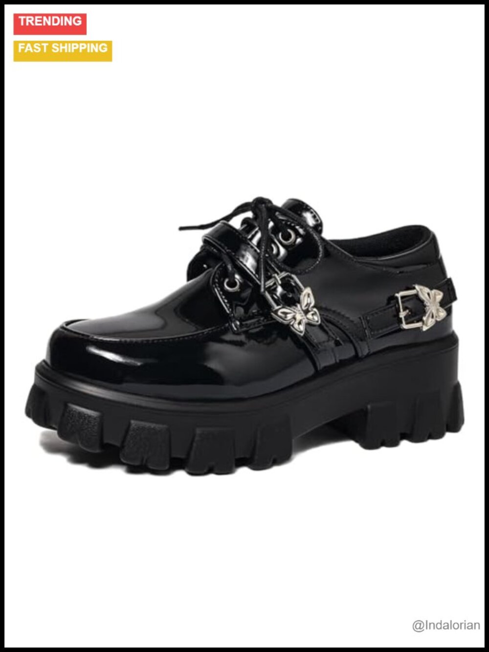 Chunky Platform Loafers Goth Shoes for Women Round Toe Lace Up Faux Leather